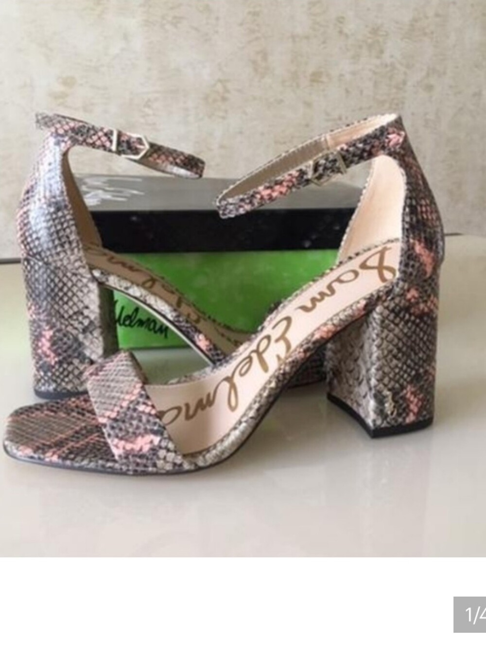 Sam Edelman Women's Pink Snake Print Block Heel Sandals